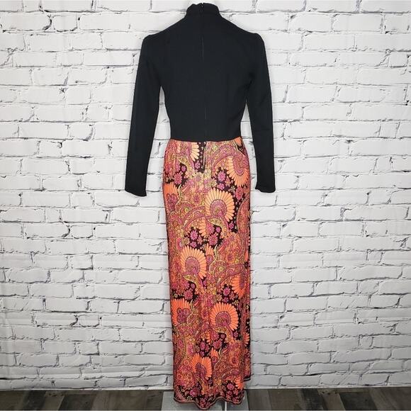 Vintage Neon Paisley Floral Maxi Dress, size Small - Picture 7 of 8